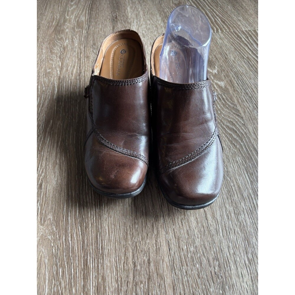 Earth Spirit Classics, "EMMA" Brown Leather, Slip On, Mules Heel Shoes, Size 9